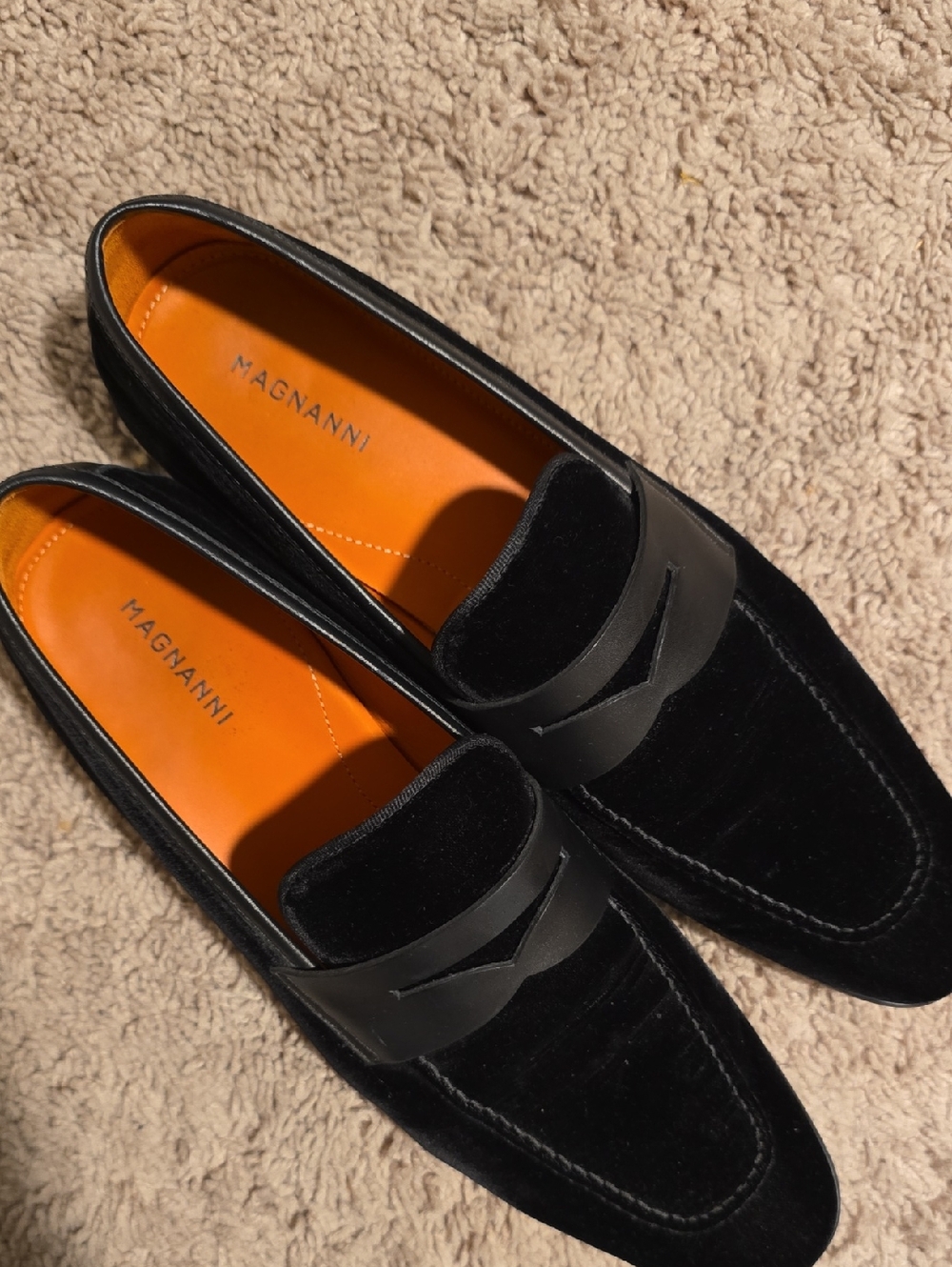 Magnanni Black Velvet Loafers with Orange Lining Eu42.5/US9.5